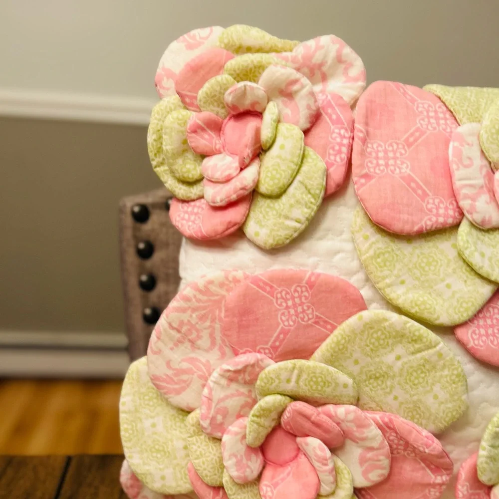 Maggie Miller Floral Decorative Square 16” Pink White Green Throw Pillow
